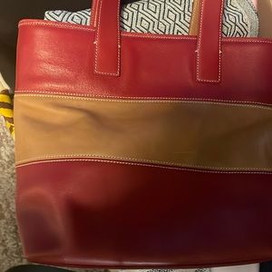 Coach Red and Brown Leather Tote